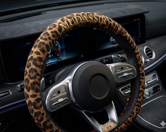 Leopard Print Steering Wheel Cover Universal Leather Anti Slip Car Interior Accessory Decor
