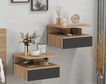 Set of 2 Floating Nightstands with Drawer, Modern Wall Mounted Bedside Tables for Bedroom Apartment Small Space Decor, Home Warming Gift