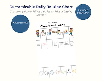 Tableau de classe personnalisable pour enfants | Aide visuelle quotidienne | Horaire imprimable | routine pour les tout-petits | Aide à l'école à la maison