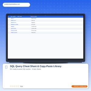 SQL Query Cheat Sheet | Copy-Paste Library, Data Analyst Reference (XLSX)