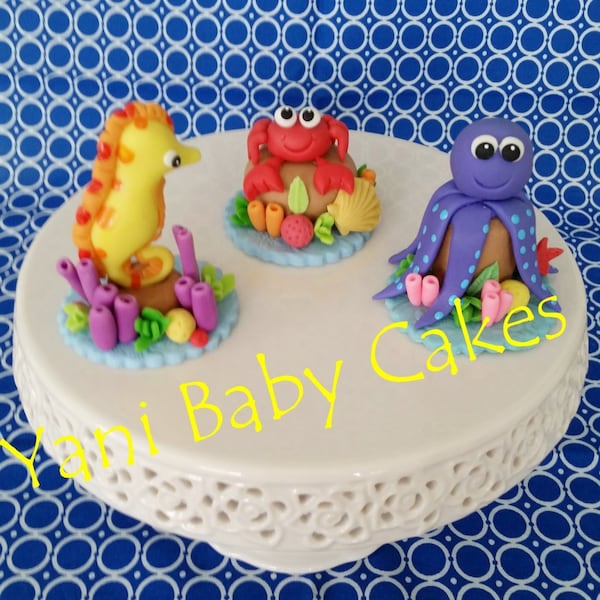 Under the Sea Creatures Cake Topper Set/Baby Shower Topper/Birthday Cake Topper/Handmade/ Decoration