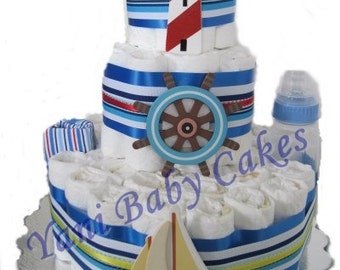 Baby Boy Diaper Cake / Nautical Theme Diaper Cake/ Baby Shower Gift & Baby Shower Centerpiece