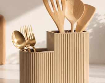 Modern Ribbed Utensil Holder | 3D Printed Kitchen Organizer