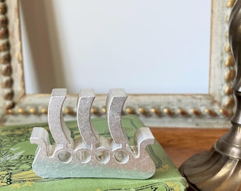 Mid Century Scandinavian Metal Viking Ship Candle Holder, Vintage Danish Modern Longship Figurine