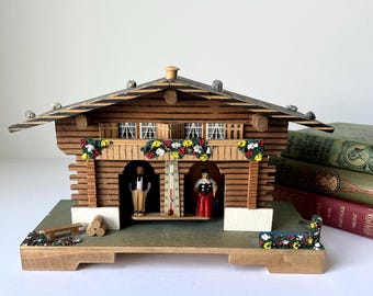 Vintage German Weather House Chalet Hygrometer with Thermometer Folk Art Cottage Decor