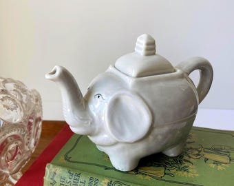 Vintage Neiman Marcus Miniature Elephant Teapot Light Blue Gray Figural Ceramic Made Japan