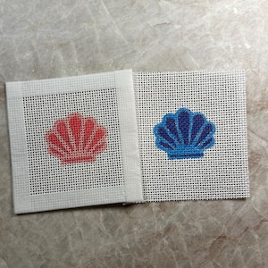 Sea Shell Canvas Bundle, Blue + Pink, Handpainted, 13 Mesh