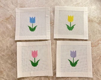Mini lienzo Tulipán + Kit de punto de cruz para principiantes, pintado a mano, 13 mallas