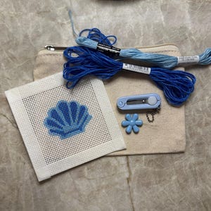 Mini lienzo Shell + kit de bordado para principiantes, pintado a mano, 13 mallas