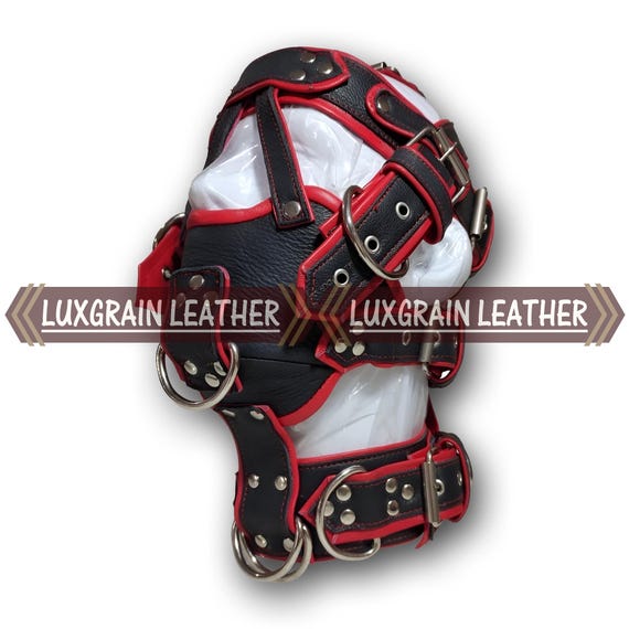Genuine Leather Hood Mask with Adjustable Straps and Metal Hardware – Cosplay Fashion Accessory