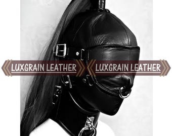 Real Leather Ponytail Mask with Adjustable Collar, Buckle, And Muzzle