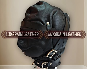 Genuine Leather Full Coverage Hood with Adjustable Straps and Buckles Mask – Cosplay Fashion Accessory