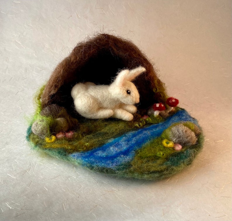 Woodland Creature Bunny Burrow Springtime Hare Needle-felted Easter Decor Rabbit