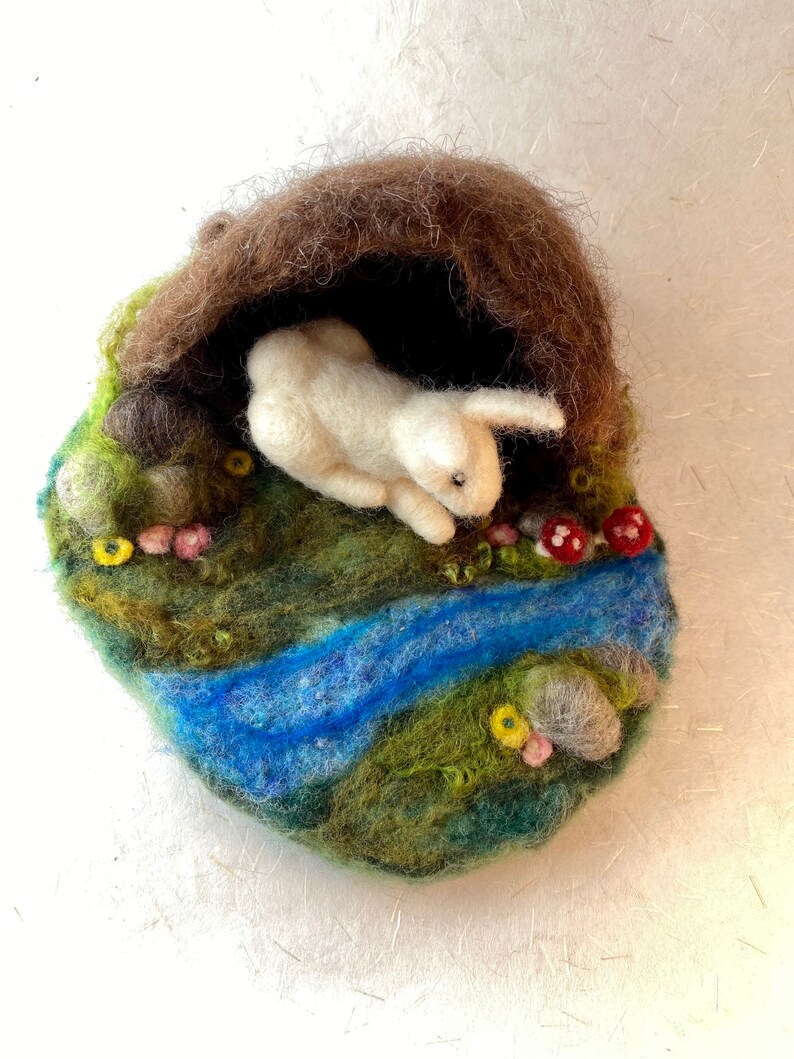 Woodland Creature Bunny Burrow Springtime Hare Needle-felted Easter Decor Rabbit