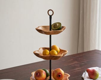 Support à fruits en bois à 3 niveaux, plateau de service à plusieurs niveaux, organisateur de cuisine, pièce maîtresse
