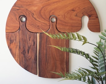 Bandeja de servir de madera de acacia entrelazada, tabla de quesos modular tipo puzle, tabla de cortar redonda