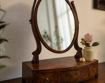 Mahogany Tabletop Vanity Mirror with Drawers, Vintage Bedroom Decor