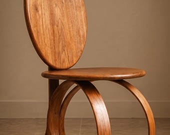 Sculptural Teak Accent Chair, Round Back Dining Vanity Seating