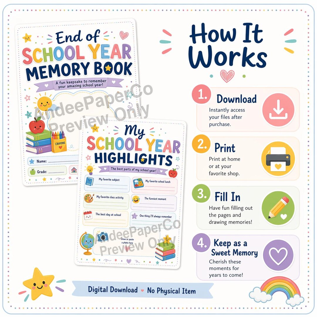 End of School Year Memory Book Printable PDF, Last Day of School ...