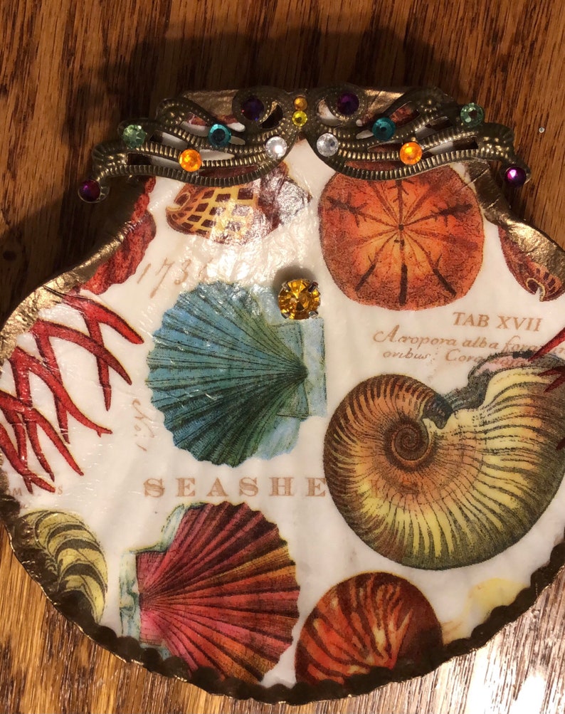 Beautiful Decoupage Shell Jewelry Tray