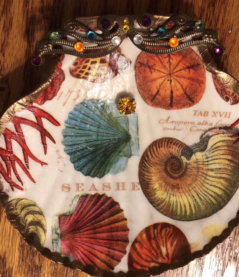 Beautiful Decoupage Shell Jewelry Tray