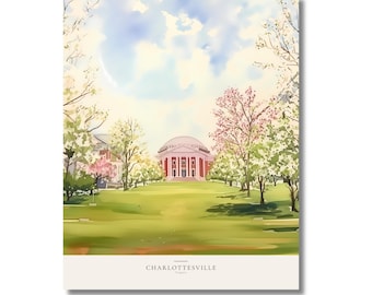 Charlottesville Watercolor Print | Virginia Wall Art | UVA Gift