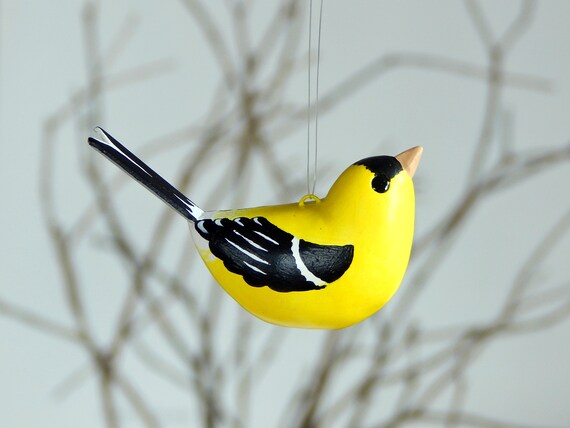 Garden Bird in Needlepoint Gold Finch Ornament Decor