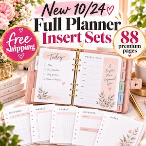 NO BINDER A5 Full Planner Insert Set Weekly Monthly Yearly Expenses Notes Cute Themes | 88 Pages with 5 Dividers (A5 Size)