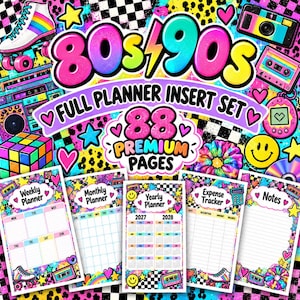 80s 90s Retro Planner Insert Set + 5 Dividers | 88 Pages A5 Size (Choose Design)