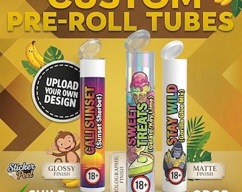 Custom Pre Roll Tubes with Vinyl Stickers - Child Resistant 98mm Packaging - Personalize with Logo or Design - Smell Proof & Airtight - Fast