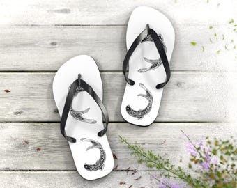 Koi Fish ink brush Flip Flops | Beach Sandals