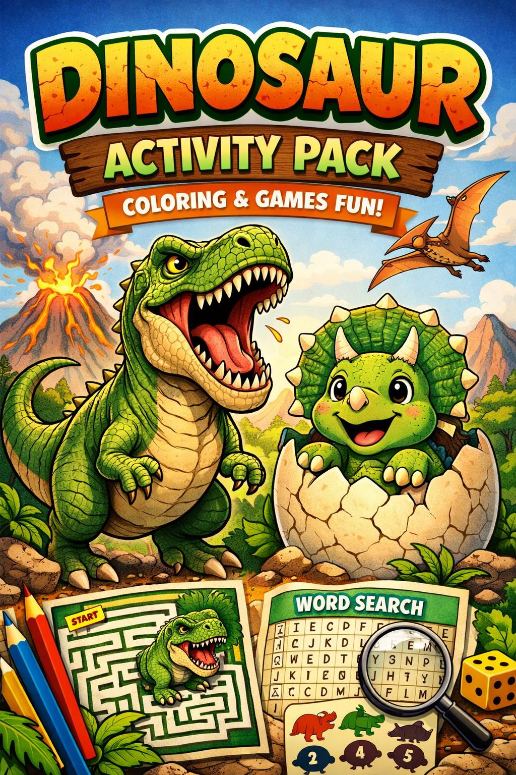 Dinosaur Coloring Pages & Activity Packs for Kids - Etsy