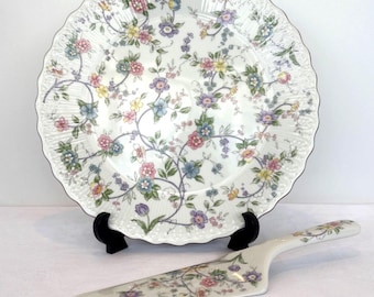 Andrea By Sadek Corona Cake Plate & Server Set With Floral Design Made In Thailand
