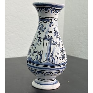 Hand-painted Portuguese ceramic vase Coimbra pottery style 17th-century aesthetics