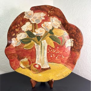 Hand-painted studio pottery art plate original ceramic by artist Ana Varela 2014