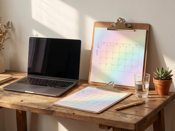 2026-2027 Printable Calendar Weekly Planner: Pastel Rainbow (Digital Download)