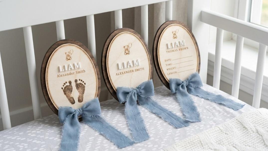 Personalized Baby Name Sign Set, Wooden Birth Announcement Plaque ...