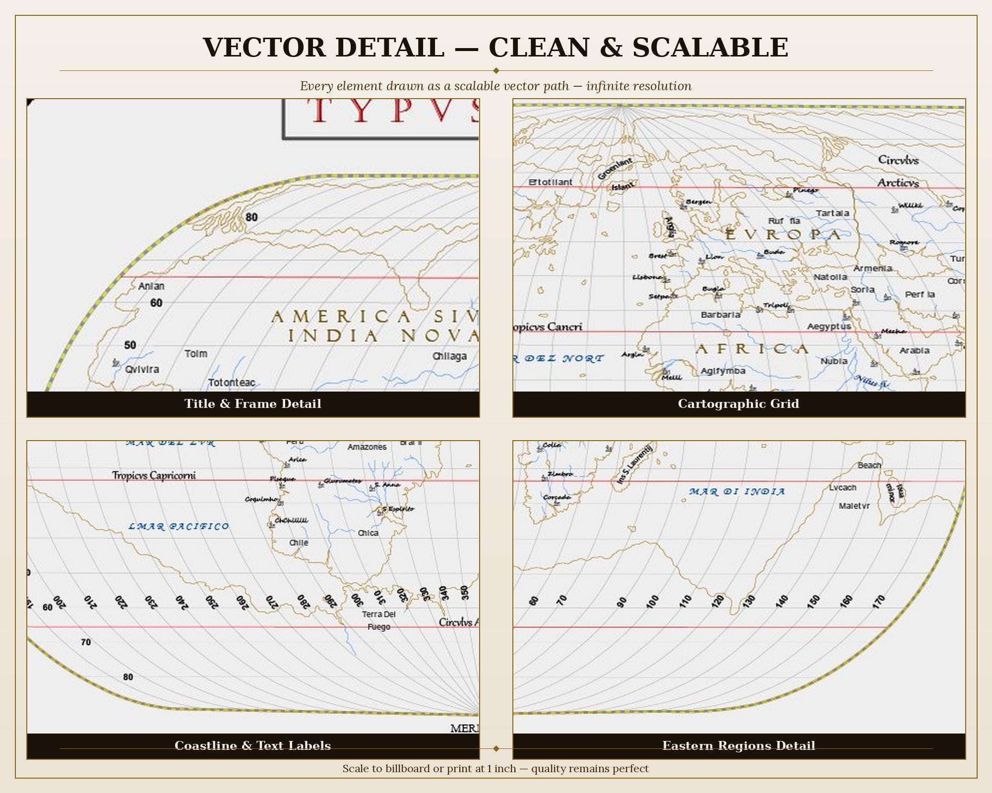 Typus Orbis Terrarum Vector Map Ortelius 1570 SVG | Laser Cut ...