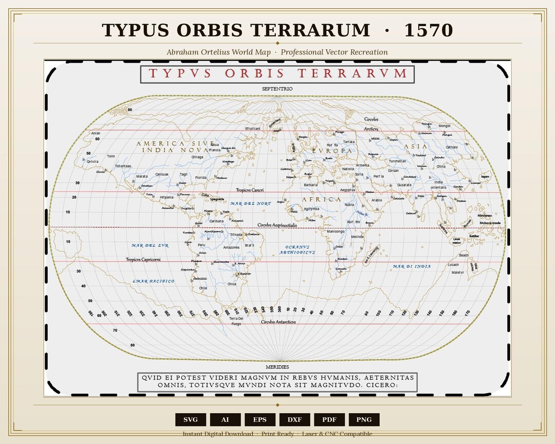 Typus Orbis Terrarum Vector Map Ortelius 1570 SVG | Laser Cut ...
