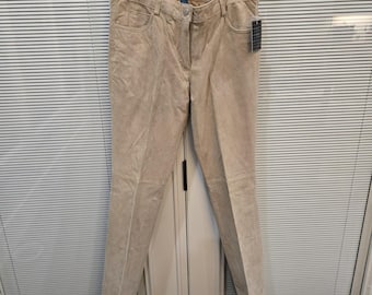 Boho Vintage Genuine Leather Pants Sz 13 womens Tan NWT lining pockets zip fly