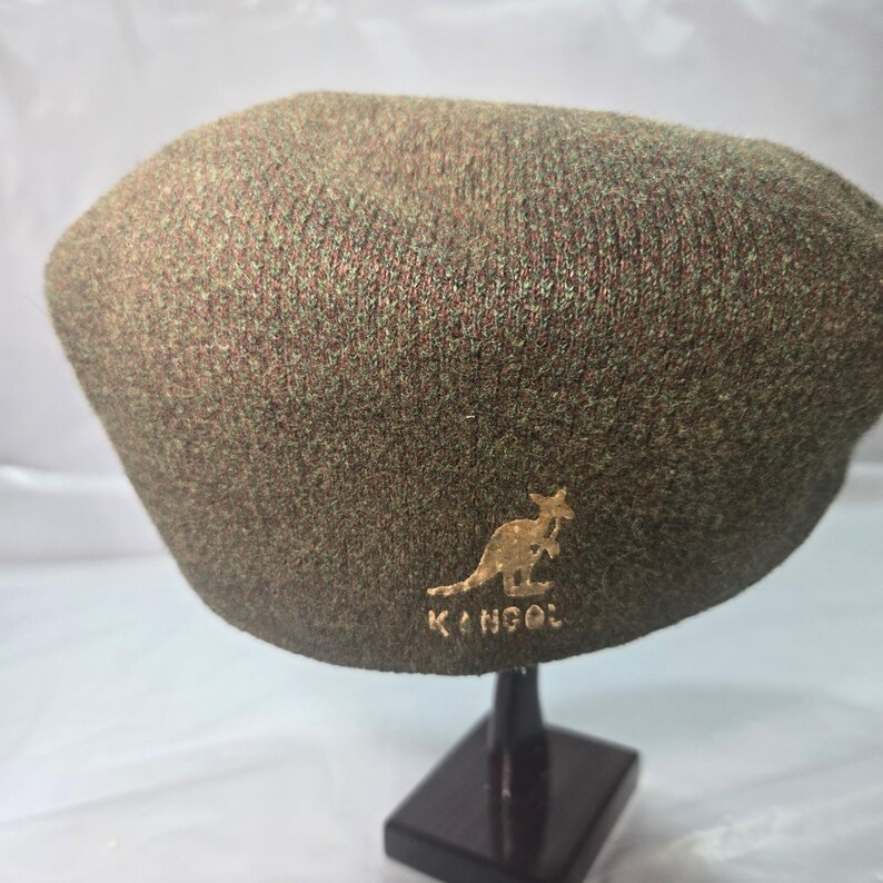 Vintage Kangol 504 Newsboy Cap Olive Green Marled Wool Blend Hat Mens image 2