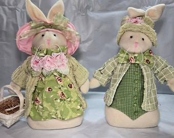 Vintage Easter Bunny Couple Plush Figures RAZ Imports Sweet Pea Collectible