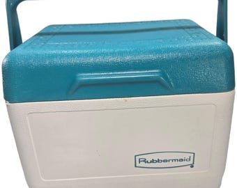 Vintage Rubbermaid Cooler Teal White with Refreeze Ice Pack Bottle lunchbox
