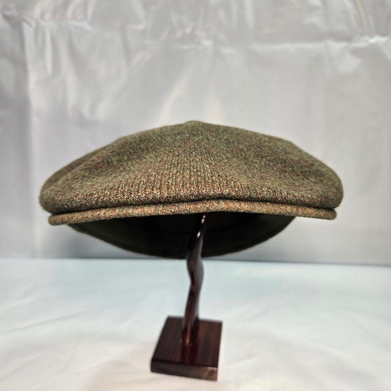Vintage Kangol 504 Newsboy Cap Olive Green Marled Wool Blend Hat Mens image 5