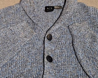 Armani Exchange Mens Blue Marled Cotton Shawl Collar Cardigan Sweater Size M