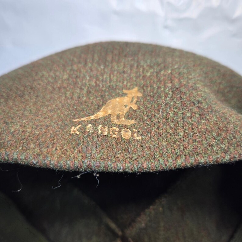 Vintage Kangol 504 Newsboy Cap Olive Green Marled Wool Blend Hat Mens image 8