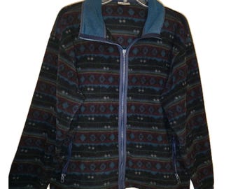 Vtg L.L. Bean Woman's Geometric Aztec Multicolor Full-zip Fleece Jacket Sz XL