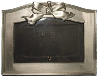 Vintage Pewter Bow Picture Frame 4x6 Tabletop Metal Coquette Decor Arched 8x6.25