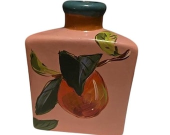 Droll Designs 2002 handgeschilderde keramische vaas met driehoekige knop roze fruit bloemen