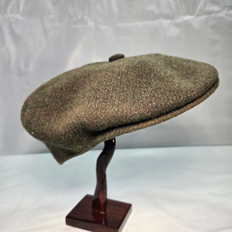 Vintage Kangol 504 Newsboy Cap Olive Green Marled Wool Blend Hat Mens image 12